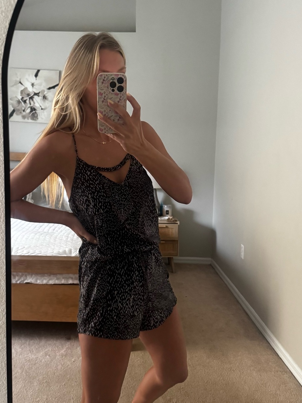 Fabletics Women’s Black Printed Satin Cami & Short Sleep Set